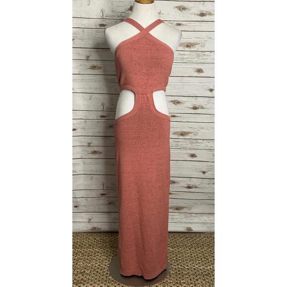 Express Dresses & Skirts - Express vacation resort coral knit cutout halter bodycon maxi dress Medium